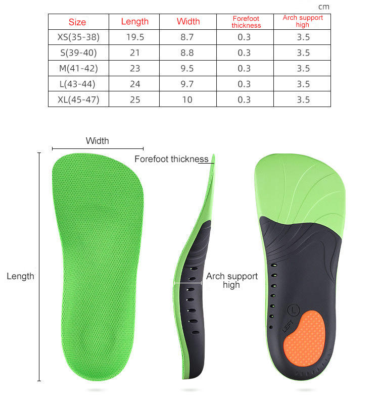 Comfortable arch support insole sports shock absorption leisure half pad for flat arch support