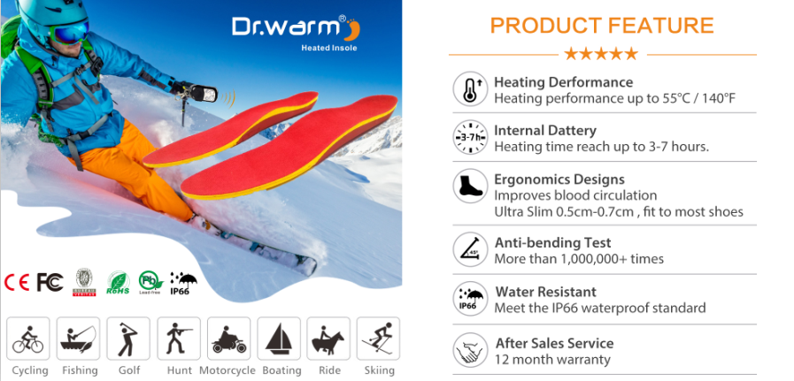 winter battery insole rechargeable battery heated insoles S-King Brand