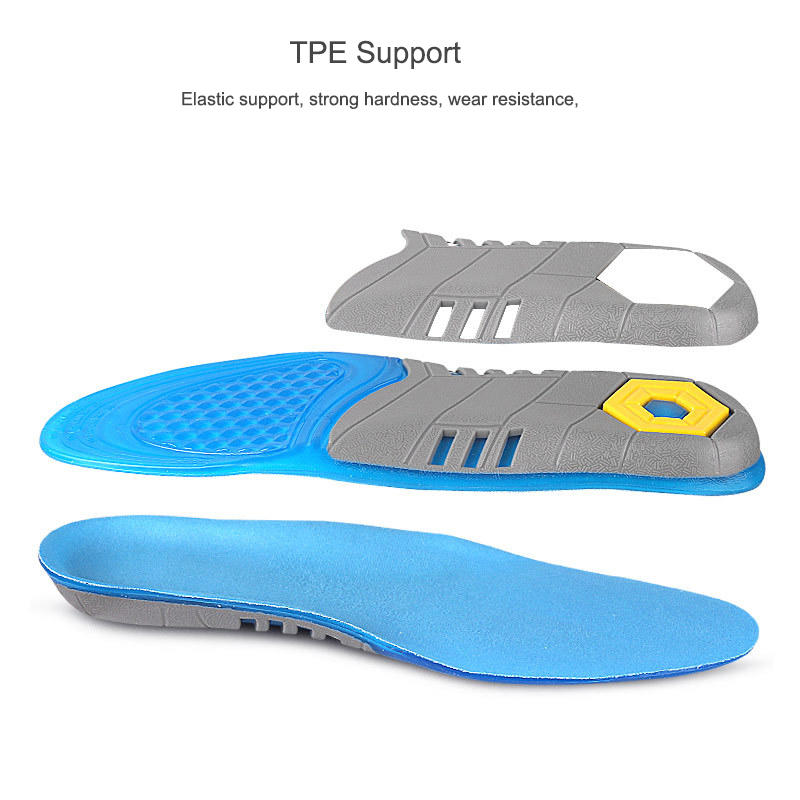 TPE three color full length unisex thick soft and massage ultra Elastic anti-slip shock absorption sport gel insoles