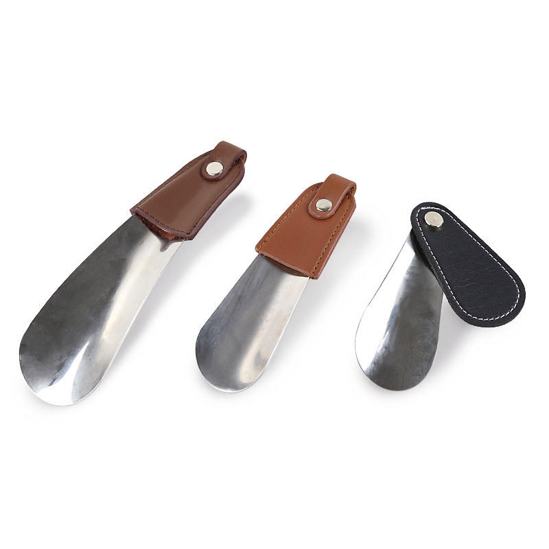 Home shoehorn stainless steel and real leather material easy to carry and wear shoes small home shoehorn