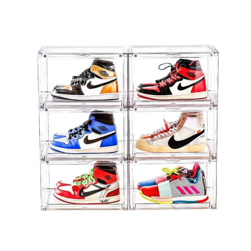 Wholesale Clear Plastic Drop Front Shoe Storage Box Transparent Shoe Organizer Display Box Case