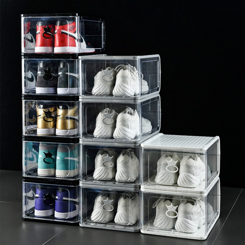 product-Wholesale Custom Production Acrylic Transparent Shoe Box Stackable Sneaker Box Storage-S-Kin