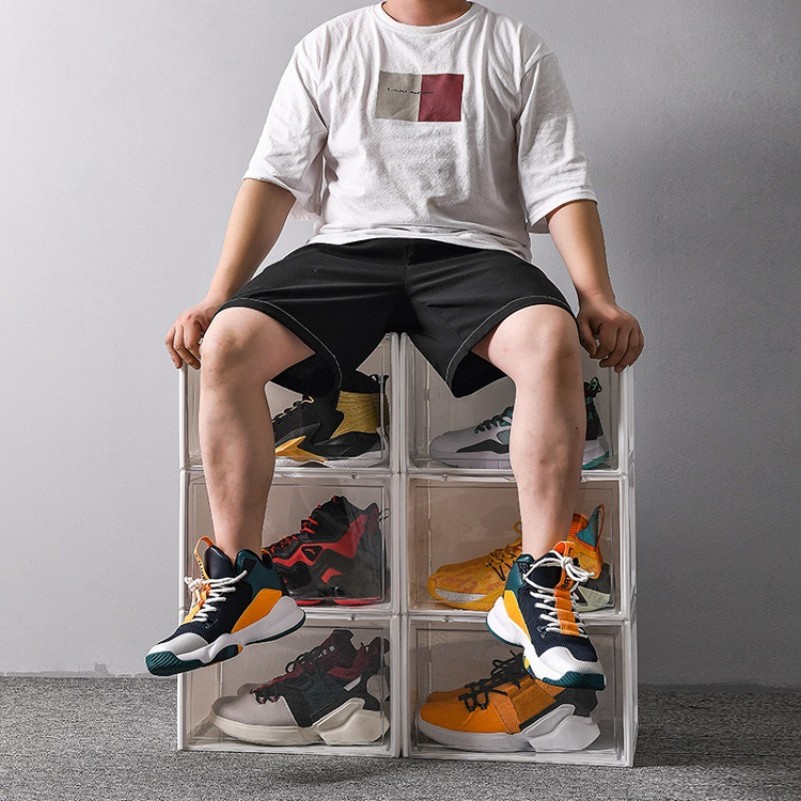 product-S-King-Wholesale Transparent Plastic Sneaker Stackable Shoe Storage Boxes Drop Front Acrylic