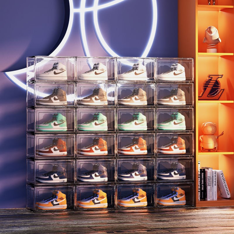 product-S-King-Wholesale Transparent Plastic Sneaker Stackable Shoe Storage Boxes Drop Front Acrylic