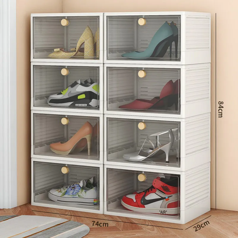 Custom Household Plastic Shoe Storage Container Installation-free and Foldable Organizer Stackable Folding Shoe Box