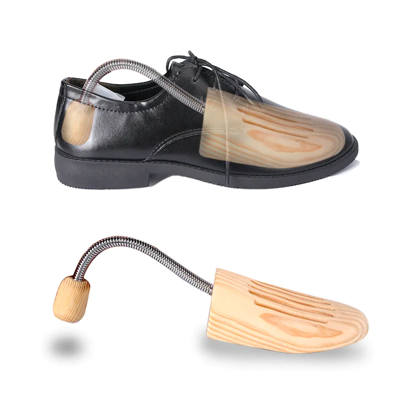 Adjustable wood shoe tree with metal spring tube shoe care shoe filler stretcher